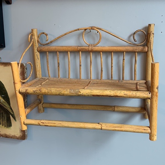 VTG MCM Bamboo Rattan hanging shelf Rack w/rod plant stand table top Boho granny - Picture 11 of 12